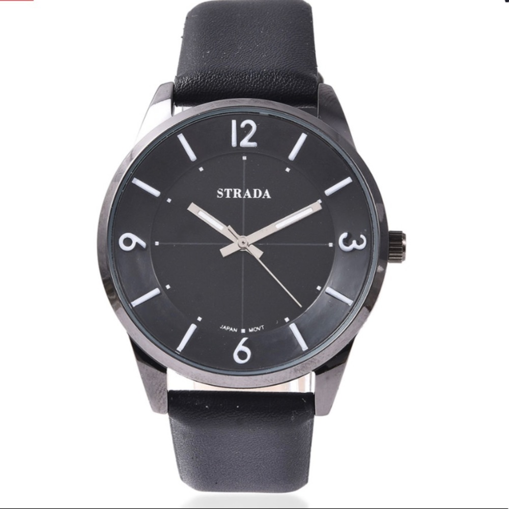 Black Faux Leather Strap Watch